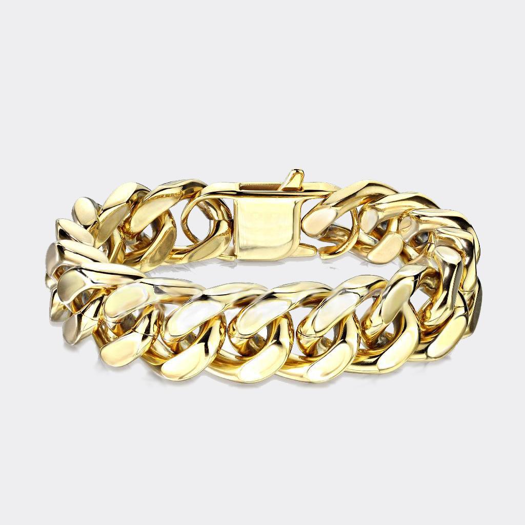 Gold Stainless Steel Square Curb Chain Bracelet - Shop-Tetuan