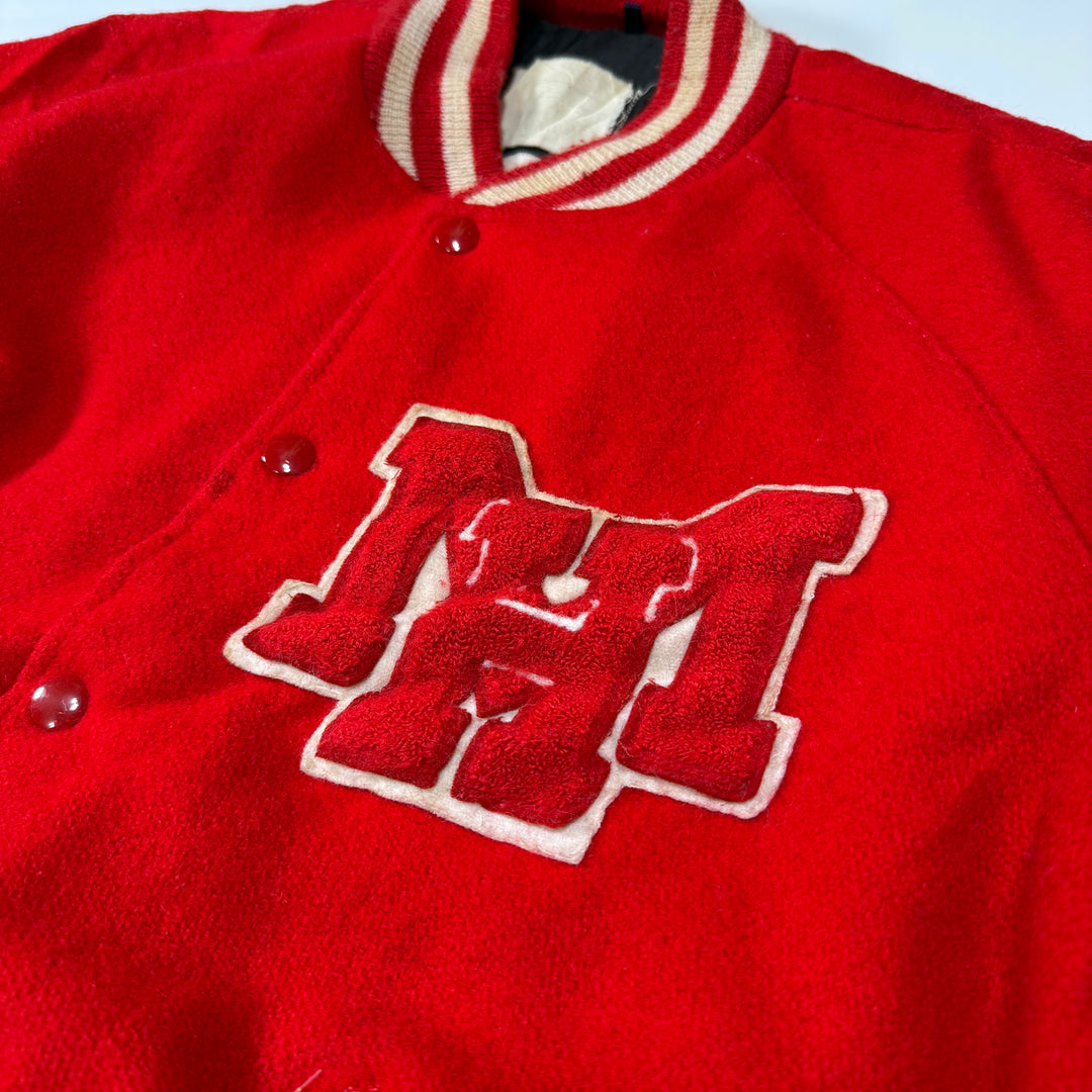 M&M Vintage 80s Wool Leather College Jacket red L