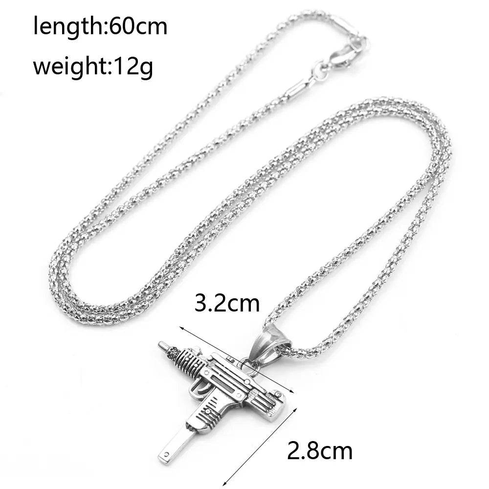 Uzi Gun Pendant Necklace silver