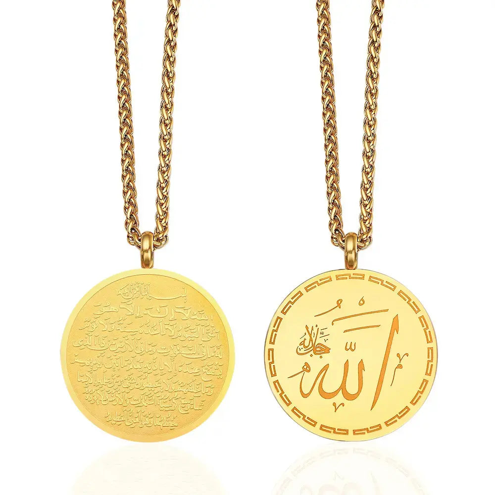 Round Islamic Chain Pendant Necklace steel/gold