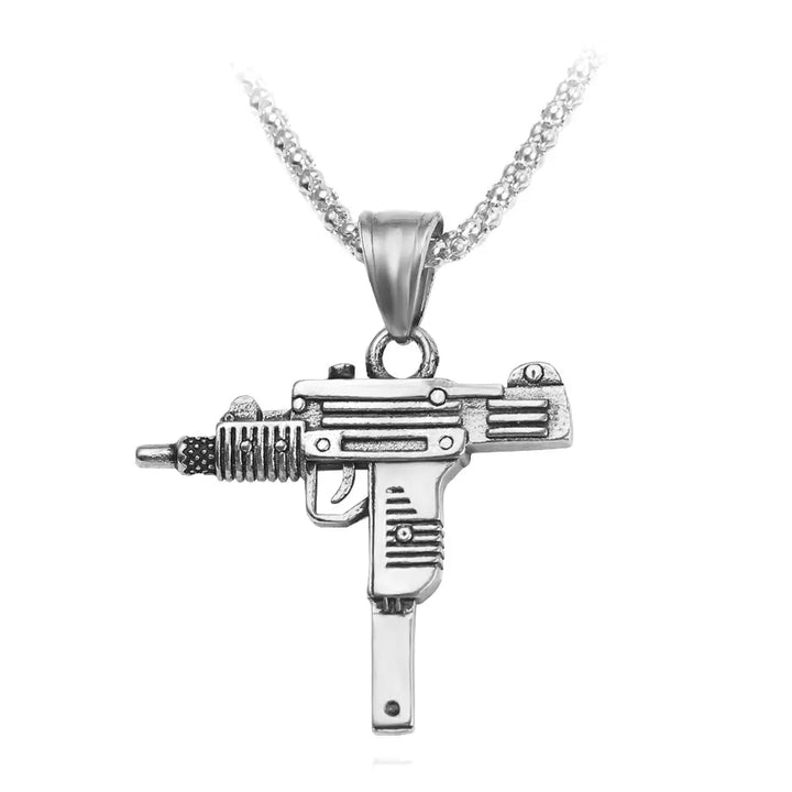 Uzi Gun Pendant Necklace silver