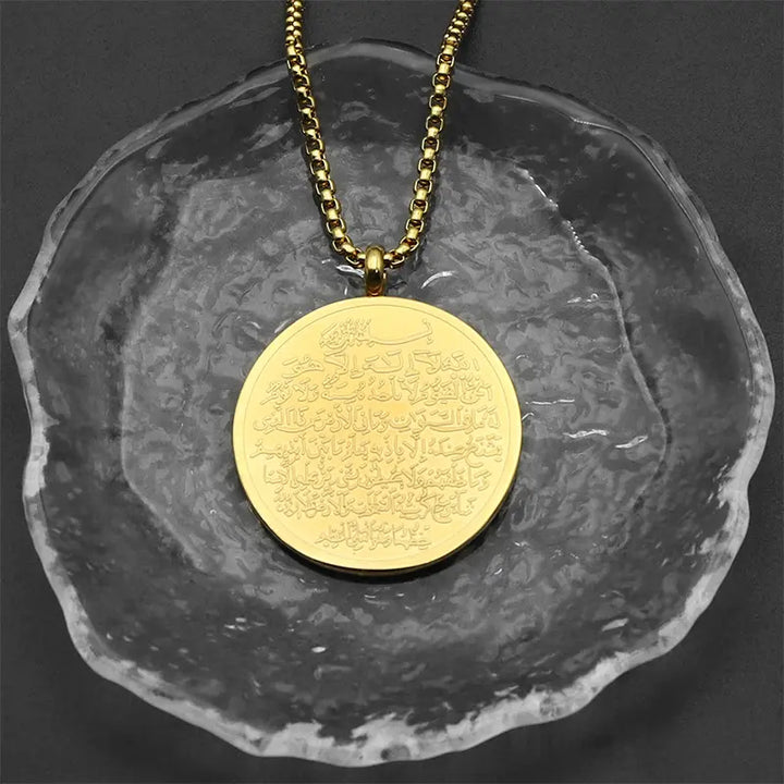 Round Islamic Chain Pendant Necklace steel/gold