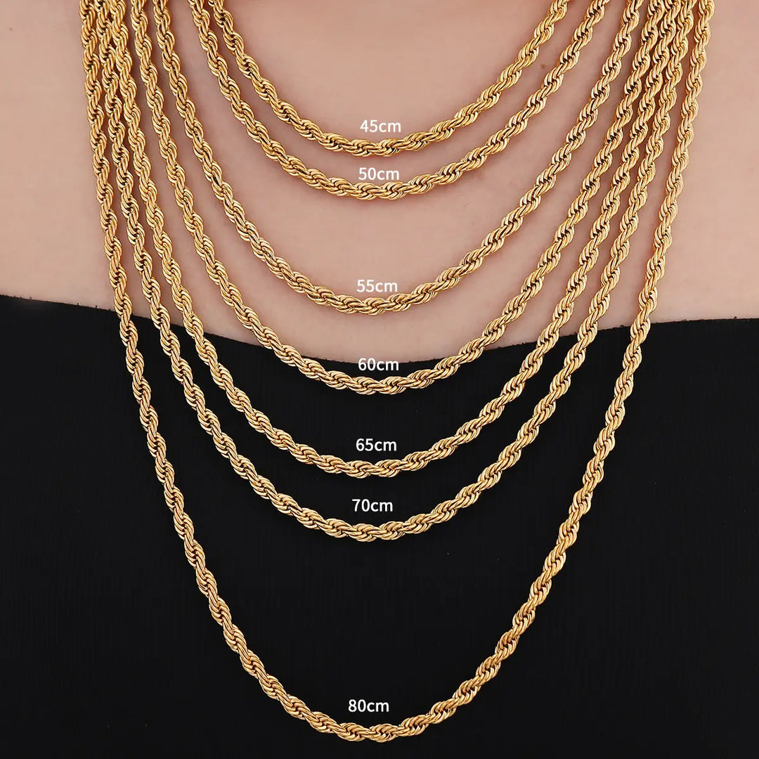 Twisted Rope Chain Necklace 55cm x 4mm steel/gold