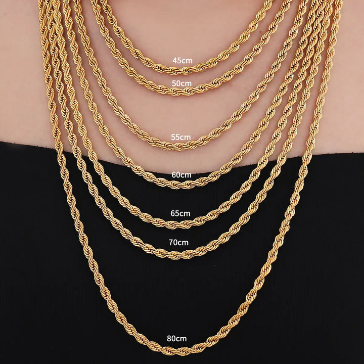 Twisted Rope Chain Necklace 50cm x 4mm gold