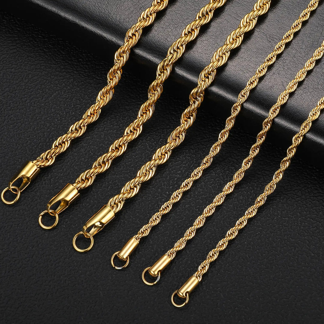 Twisted Rope Chain Necklace 55cm x 4mm steel/gold