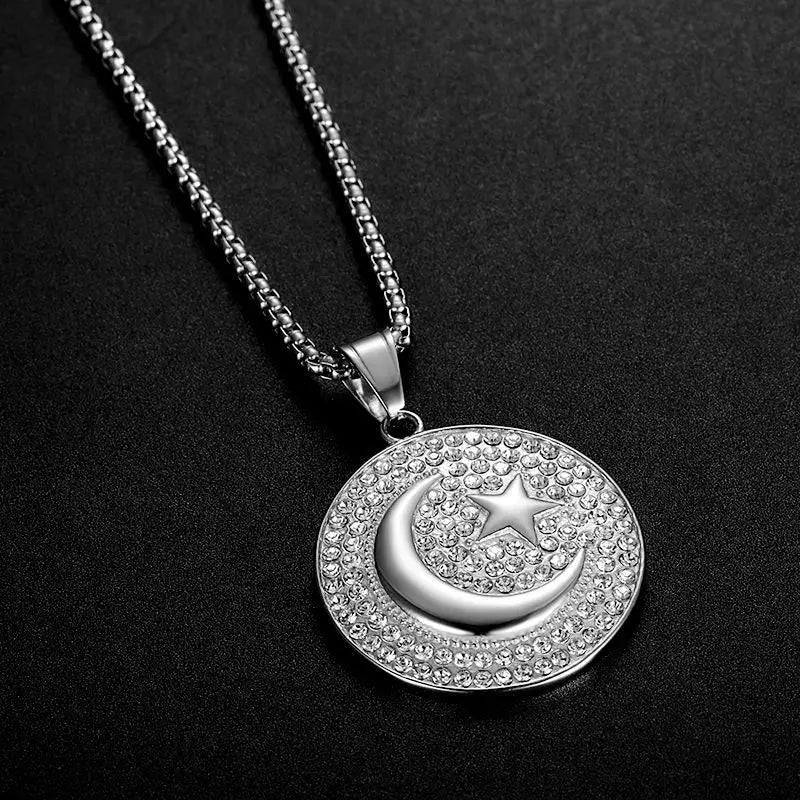 Moon & Star Chain Pendant Necklace steel