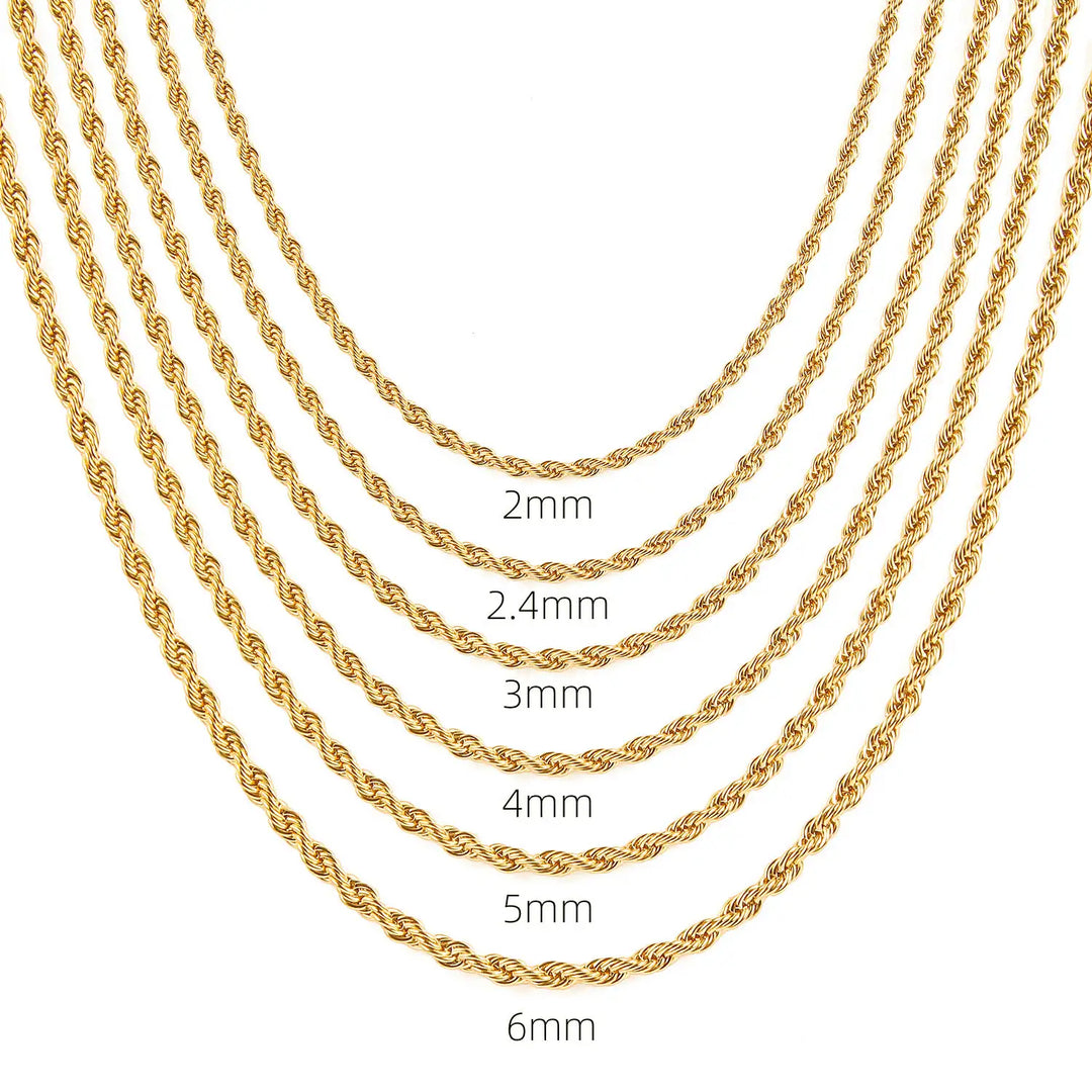 Twisted Rope Chain Necklace 55cm x 4mm steel/gold