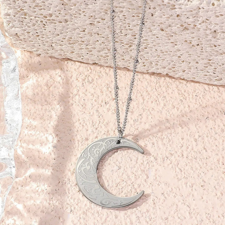 Moon Islamic Chain Pendant Necklace steel