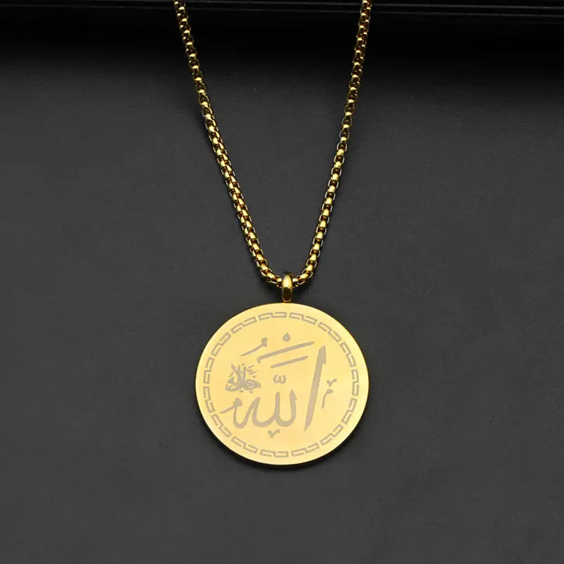 Round Islamic Chain Pendant Necklace steel/gold