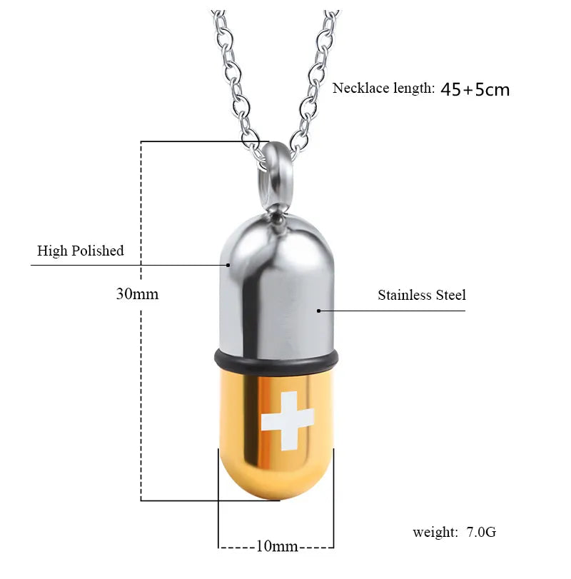 Pill Capsule Chain Pendant Necklace steel/gold