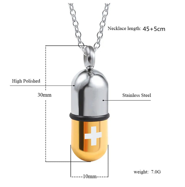 Pill Capsule Chain Pendant Necklace steel/gold