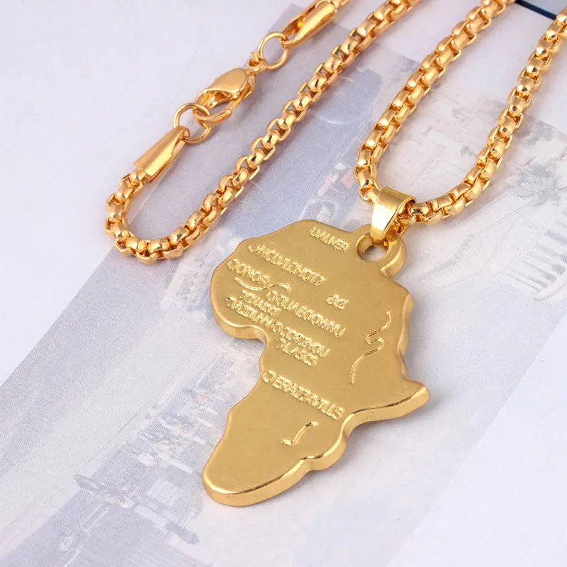 Africa Map Pendant Necklace gold