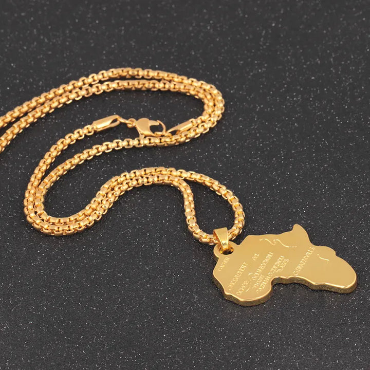 Africa Map Pendant Necklace gold