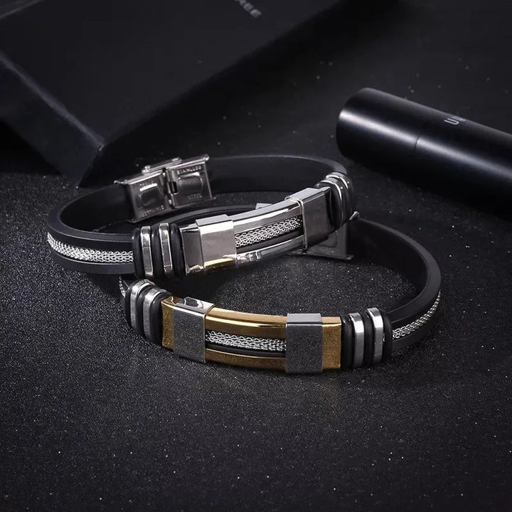 Titanium Silicone Bracelet With Cable steel/gold