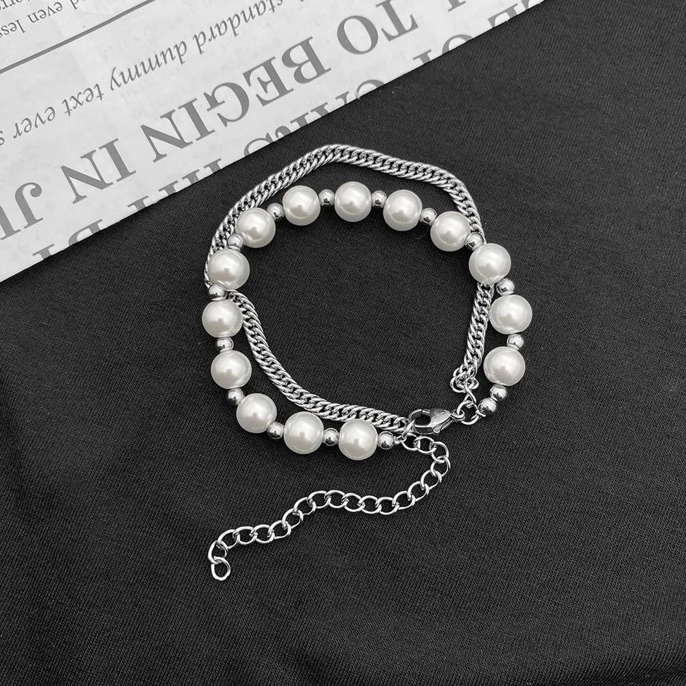 Double Layer Pearl Bracelet steel