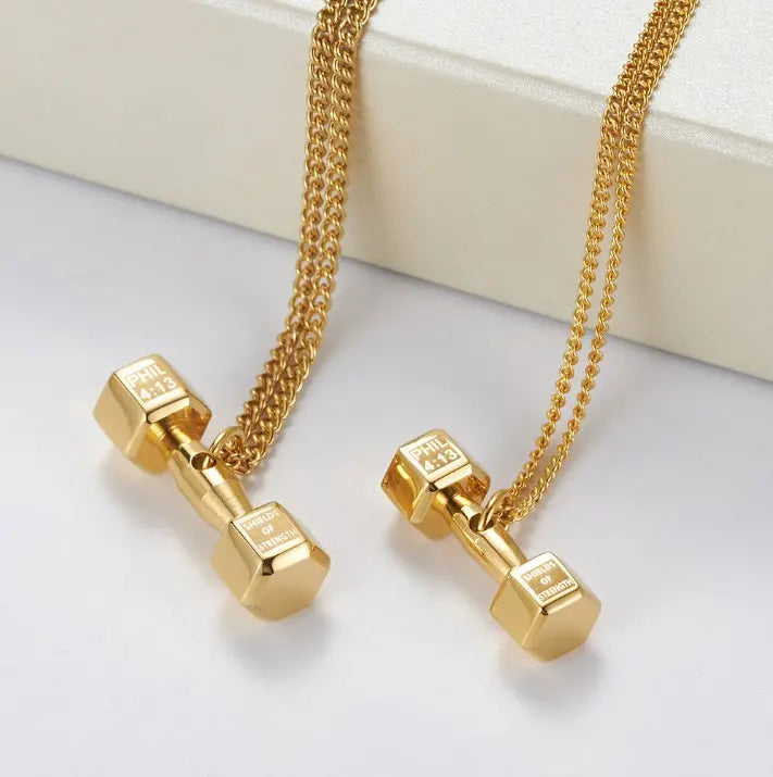 Dumbbell Barbell Chain Pendant Necklace steel/gold