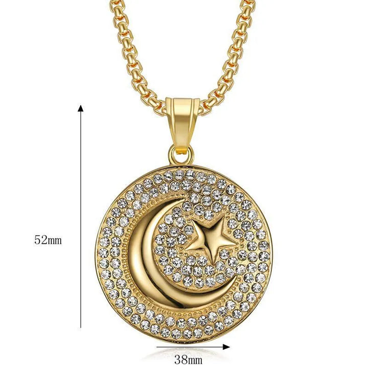 Moon & Star Chain Pendant Necklace steel/gold