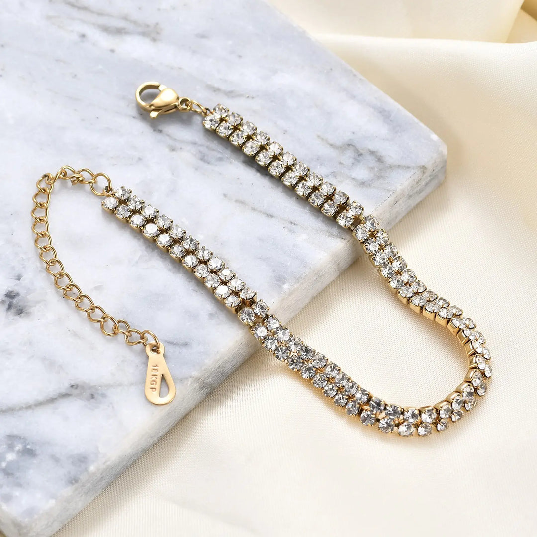 Tennis 2row Bracelet With Zircon steel/gold