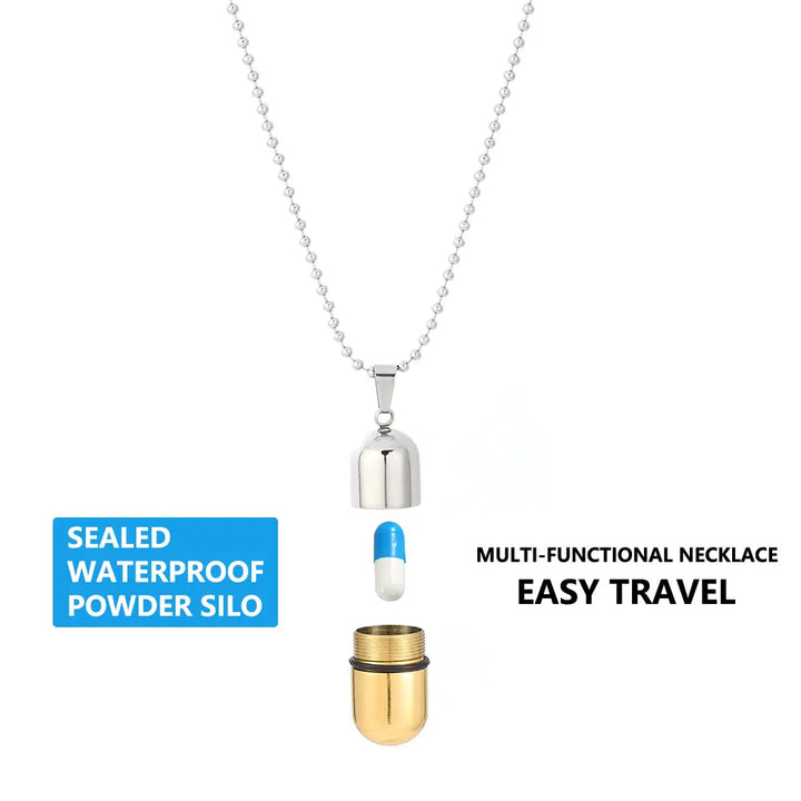 Pill Capsule Chain Pendant Necklace steel/gold