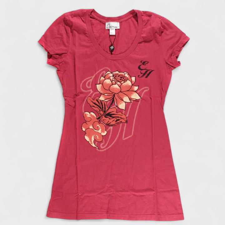 Ed Hardy Womens Lotus & Cloud tee berry