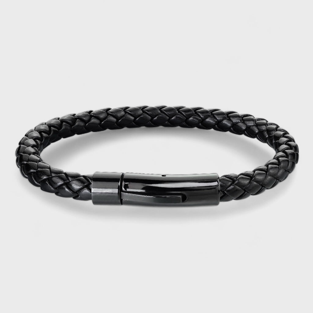 Bolo braided leather bracelet IP black/black