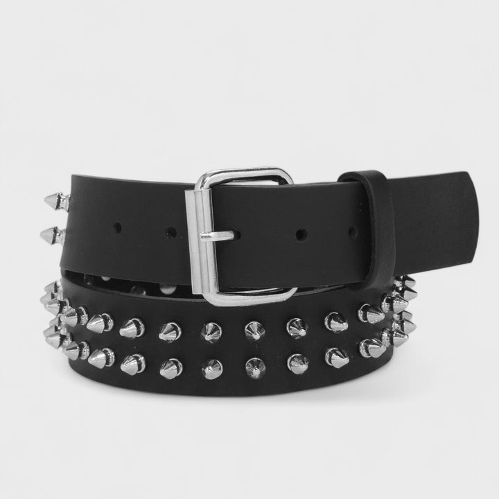 Spiked Studded Leather belt 2 row black