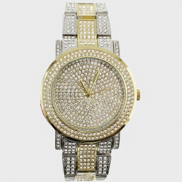 NY London Round Metal Bracelet With Diamonds Watch gold/silver