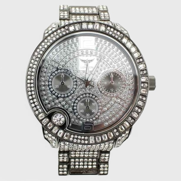 NY London Round Silver Crystals Watch gun