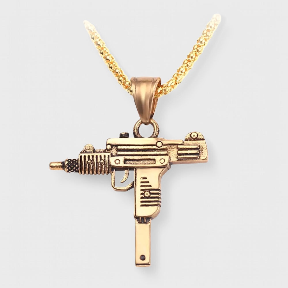 Uzi Gun Pendant Necklace gold