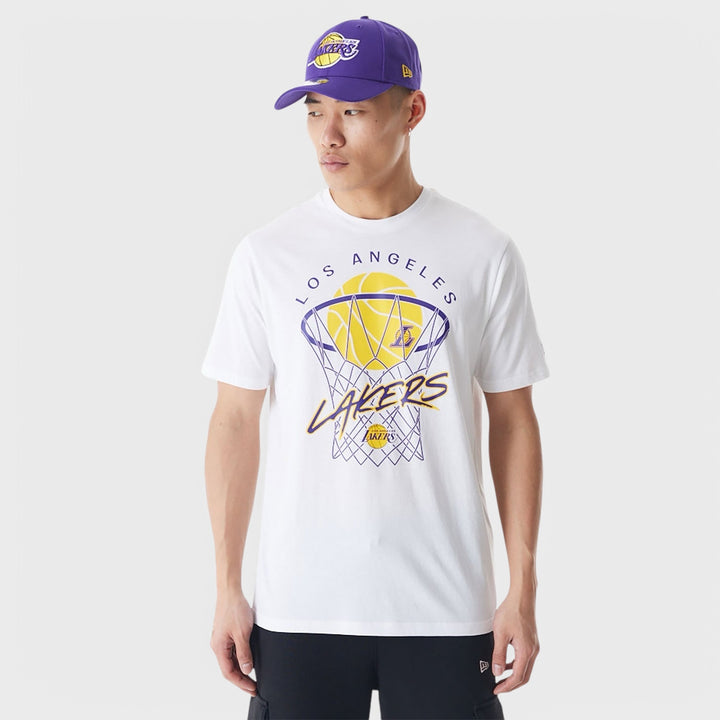 New Era NBA Net Graphic LA Lakers tee white