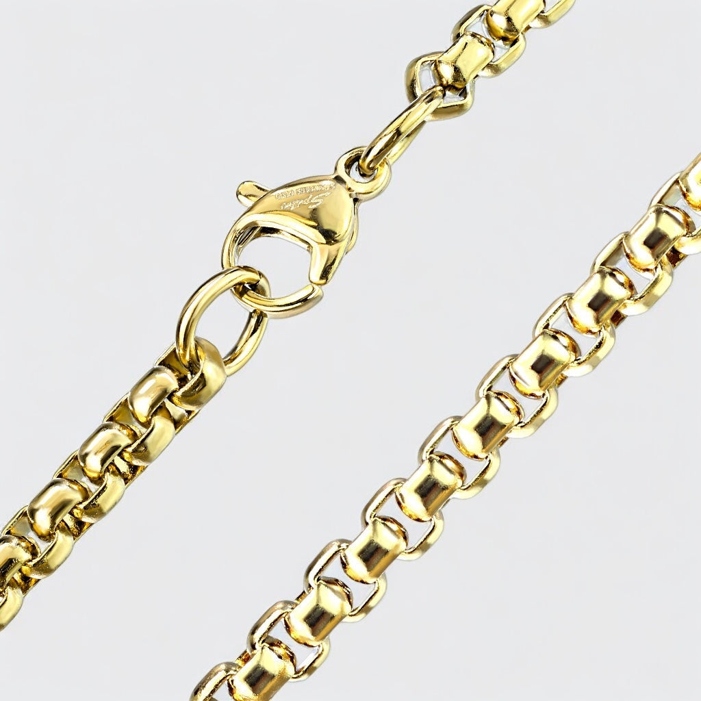 Round Box Chain Necklace with Lobster Clasp Stainless Steel/Gold