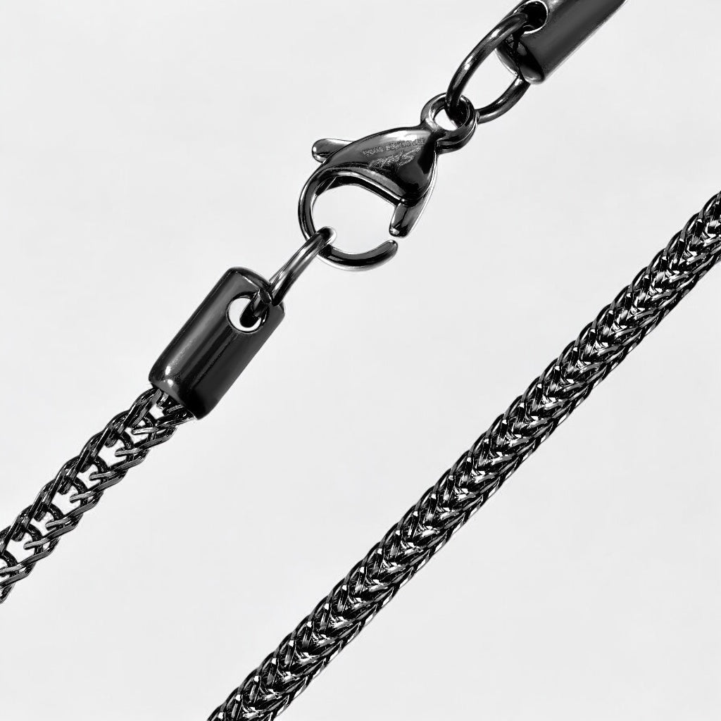 Stainless Steel Square Wheat Chain Necklace with Lobster Clasp Black