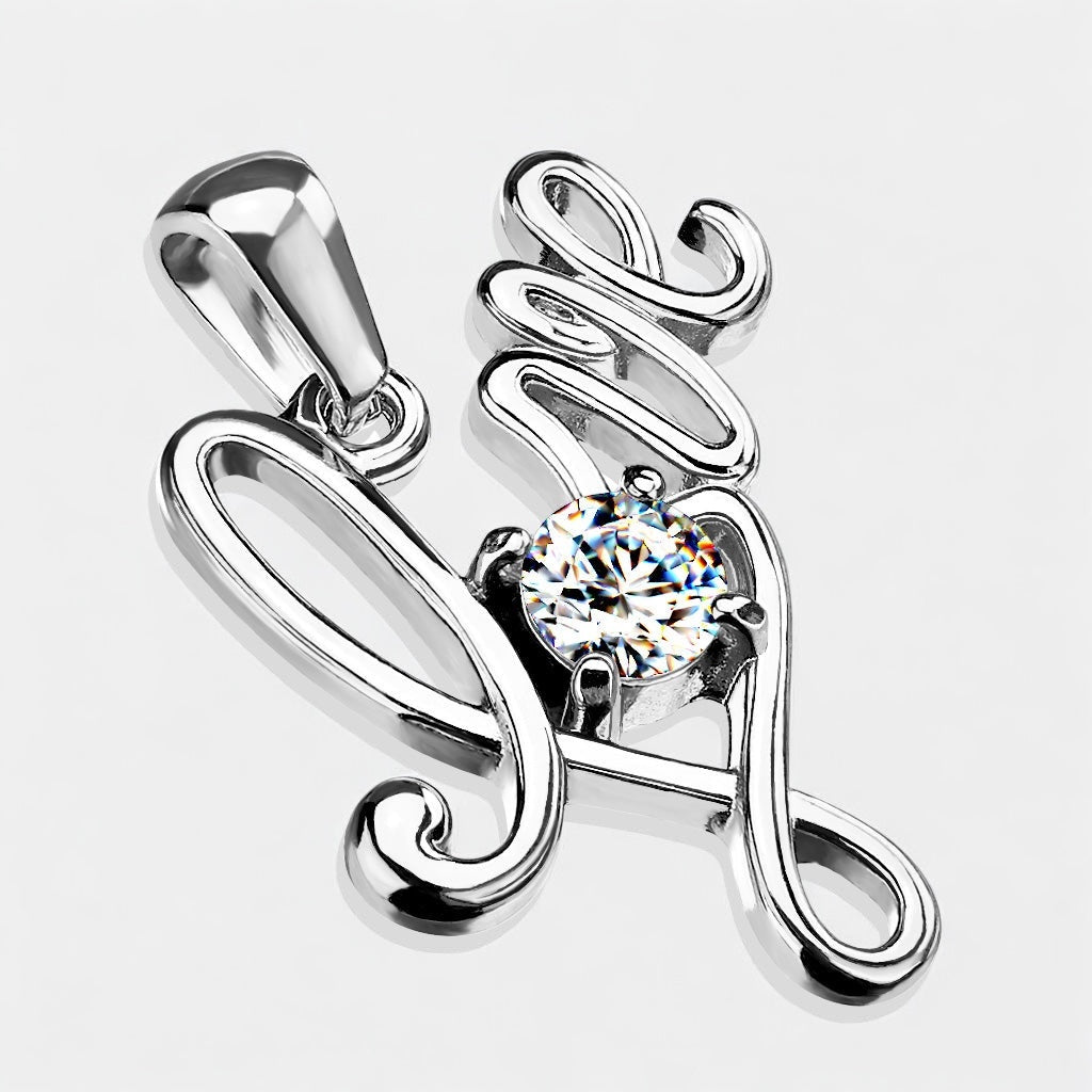 Love with Large Single Gem Stainless Steel Pendant