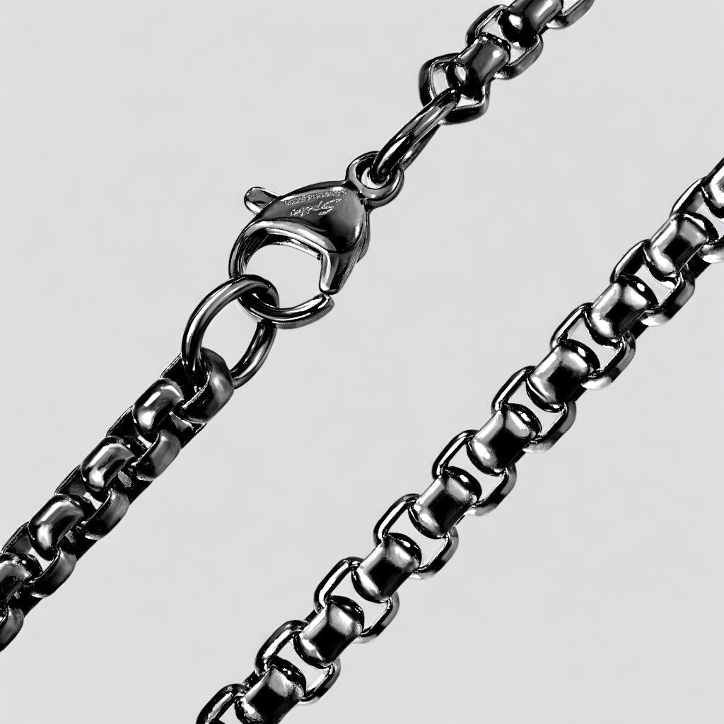 Round Box Chain Necklace with Lobster Clasp Stainless Steel/Black