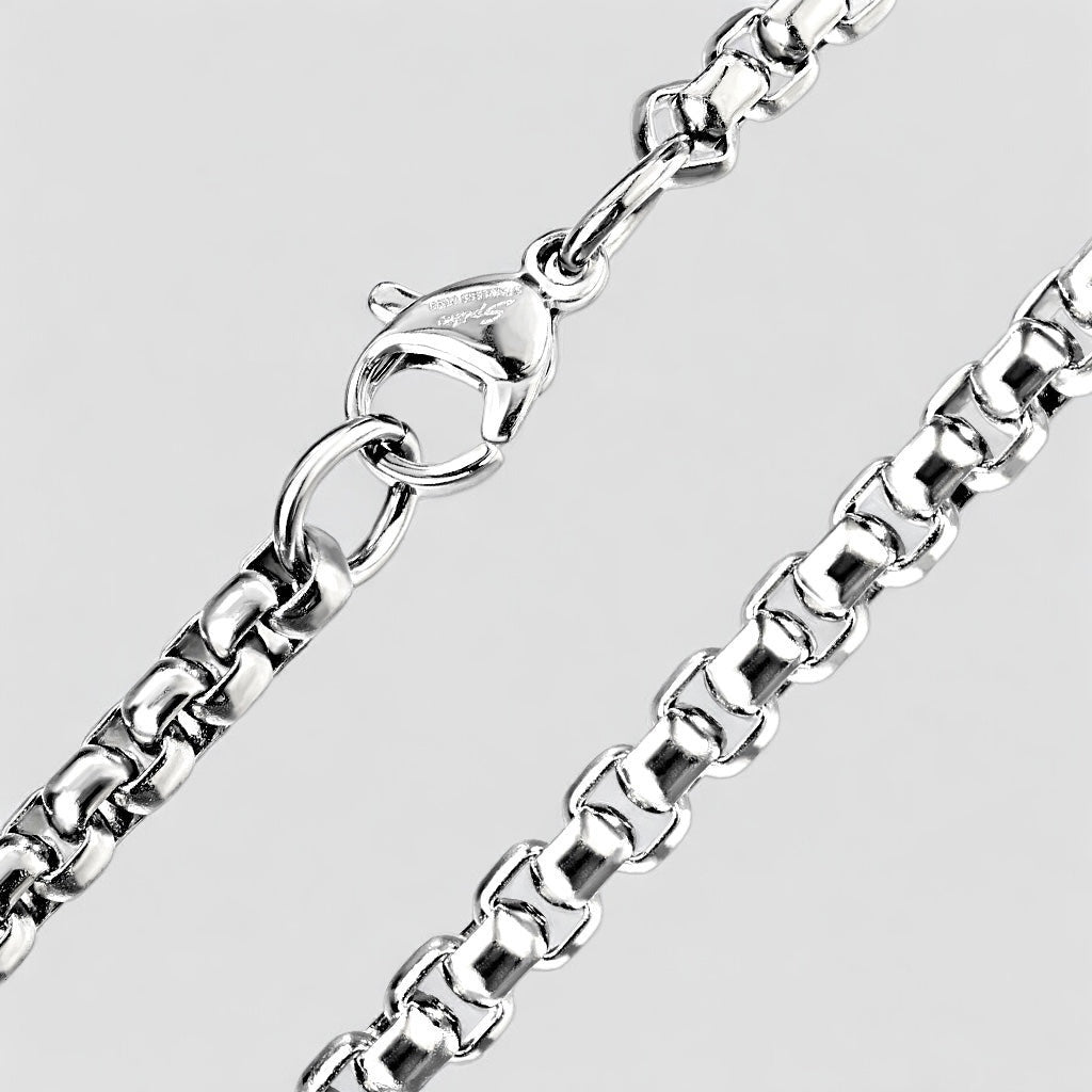 Round Box Chain Necklace with Lobster Clasp Stainless Steel