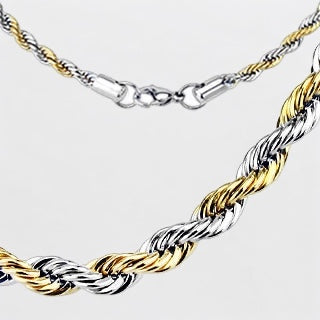 Twist Rope Chain Link Duo Tone Necklace Stainless Steel 6mm