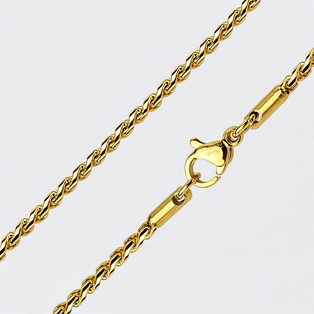 Twisted Round Link 316L Stainless Steel Chain Necklaces gold