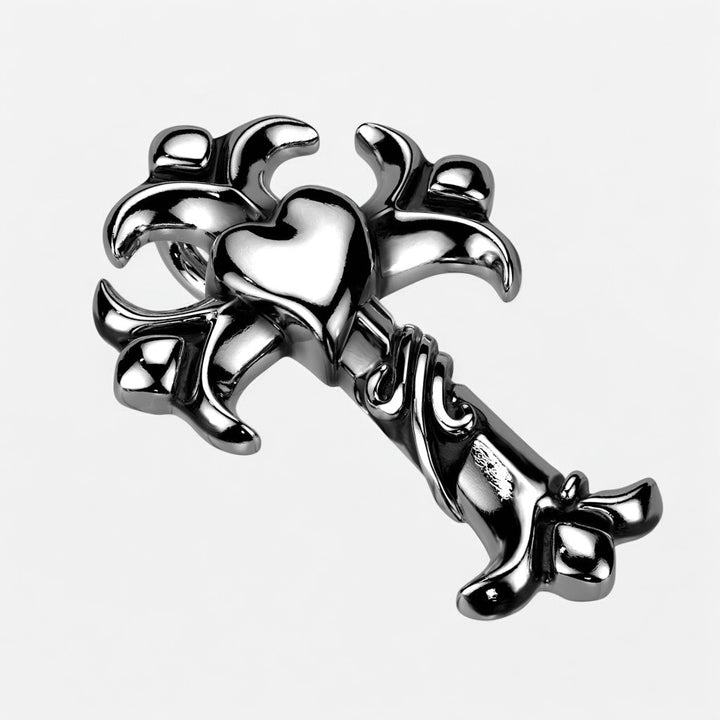 Cross With Heart Center Casting Chain Pendant Stainless Steel