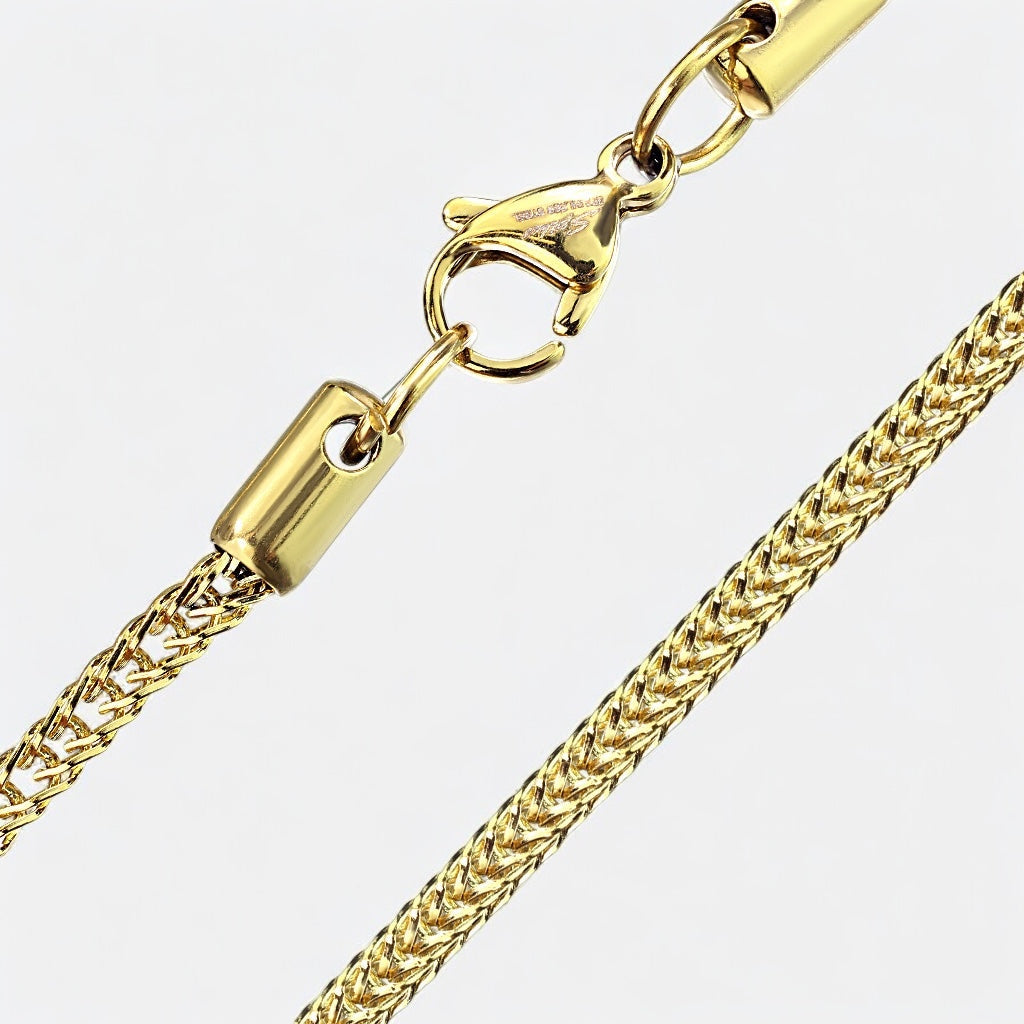 Stainless Steel Square Wheat Chain Necklace with Lobster Clasp Gold