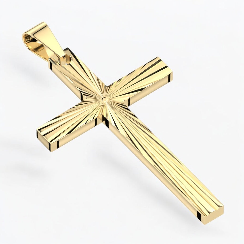 Engraved Starburst Cross Pendant Necklace gold