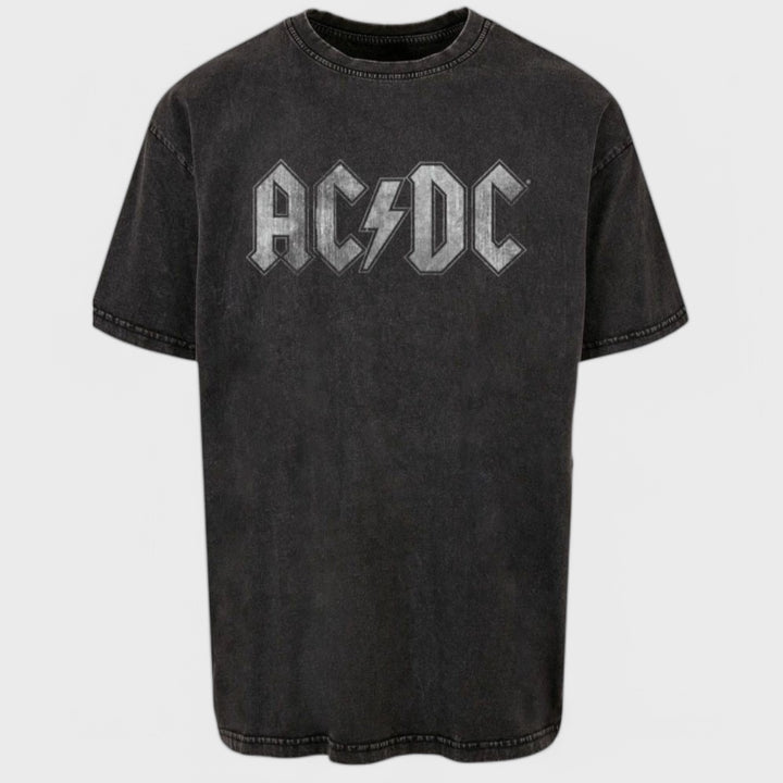 Merchode ACDC Logo Acid Washed Oversize tee black