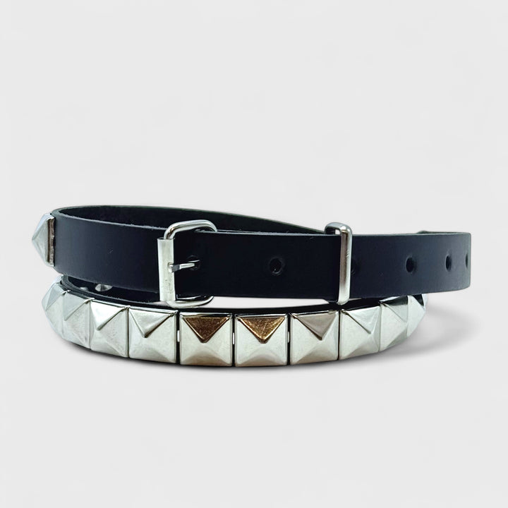 Pyramid Studded leather belt 1 row black