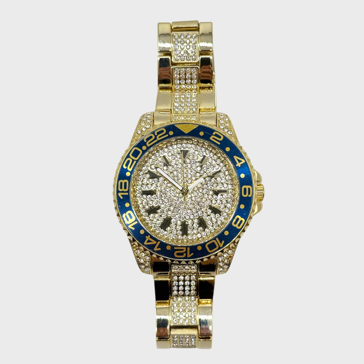 NY London Silver Crystals Watch gold/blue