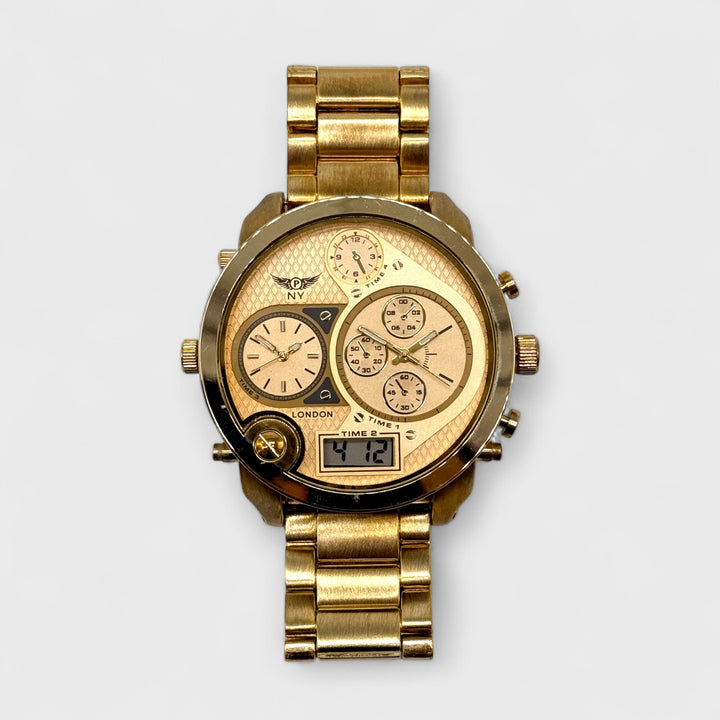 NY London Round Multi Functional Watch With Metal Bracelet gold