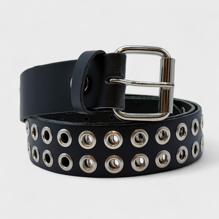 Eyelet Belt Leather 2 Row Black