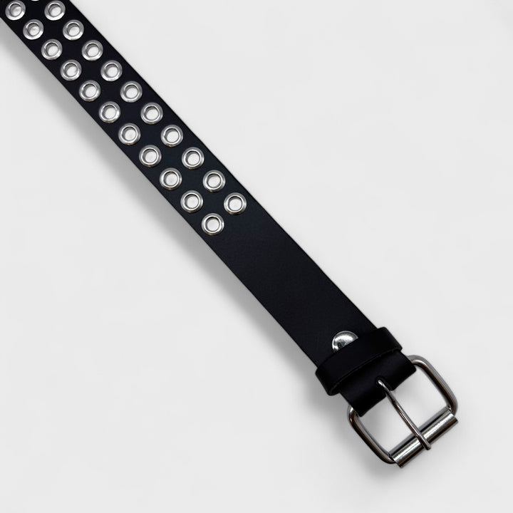 Eyelet Belt Leather 2 Row Black