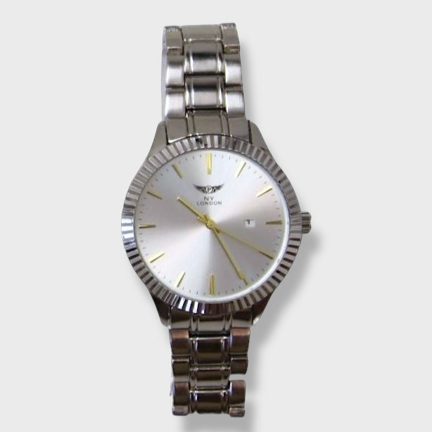 NY London Round Metal Bracelet Watch silver