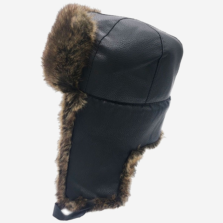 Faux Leather Trapper Hat black/brown - Shop-Tetuan