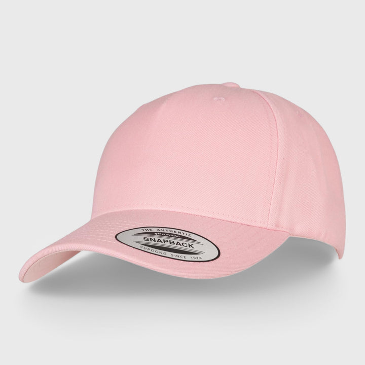 The Classics Yupoong 5-panel Premium Curve snapback prism pink