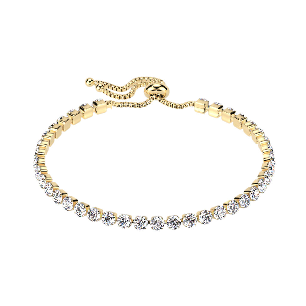 Adjustable Stainless Steel Tennis Bracelet With Prong Set CZ gold - Shop-Tetuan